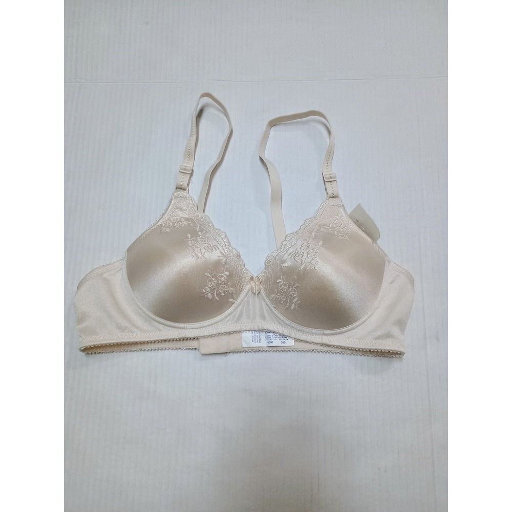 Vtg Vanity Fair Best Form Lined Wireless Adjustable Ivory Floral Lace Bra 36b